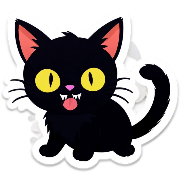 Cute black cat with visible fangs emoji