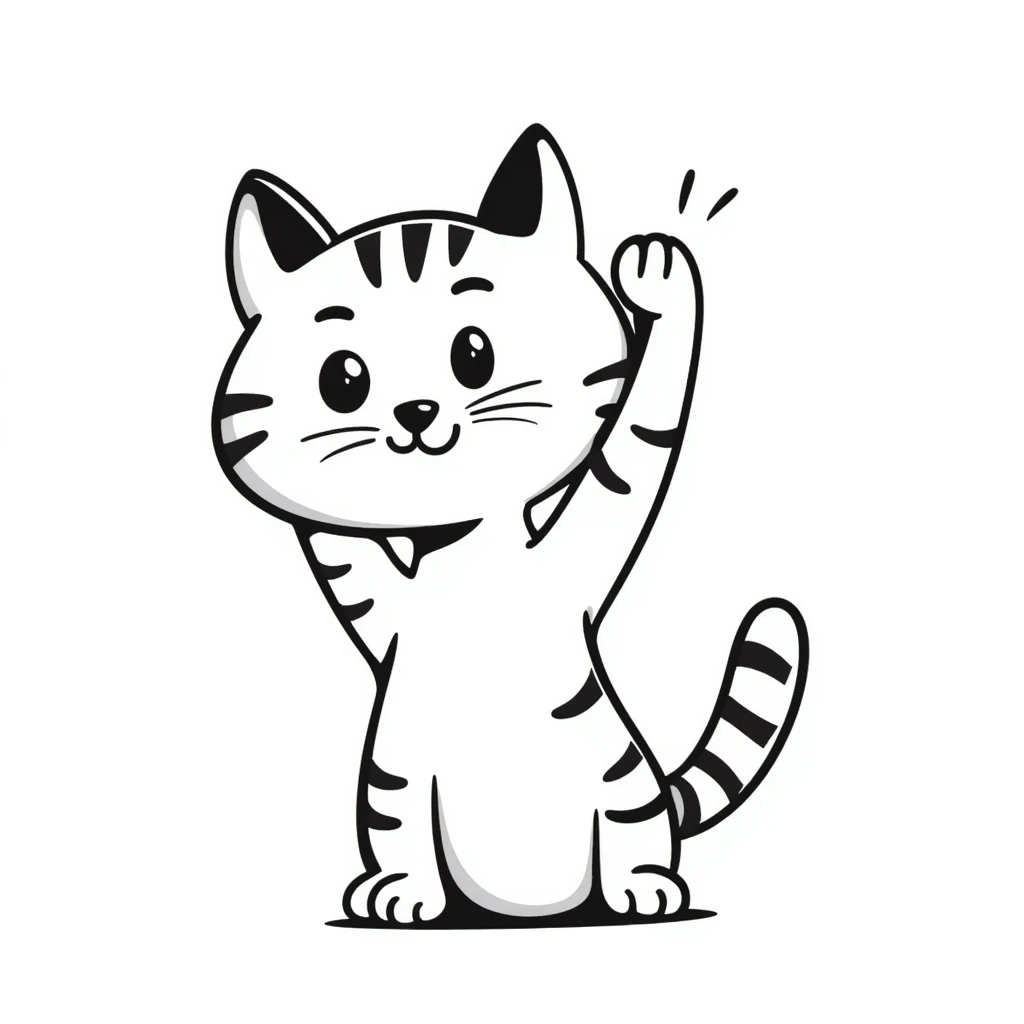 Cute tabby cat with white stomach, hand-drawn style, playful pose showing white belly emoji