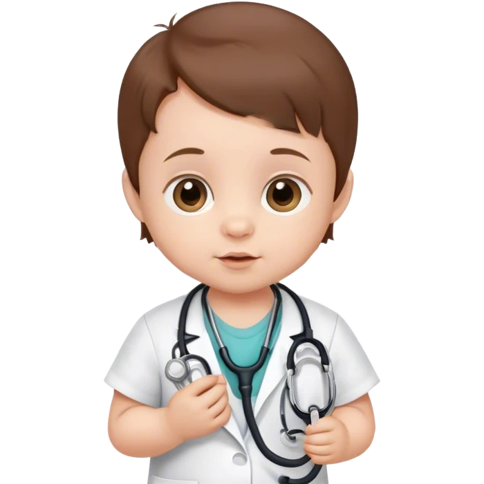 Baby with brown hair, 6 months, with a stethoscope  emoji