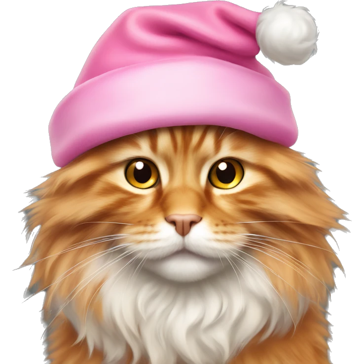 fluffy orange maincoon cat in pink santa hat  emoji