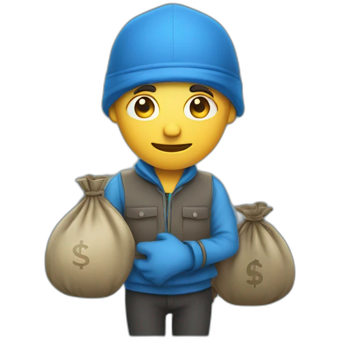 man with money bag in blue cloths emoji