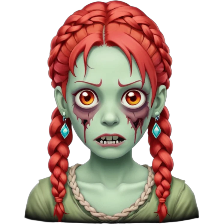 zombie with braided red hair and earrings emoji