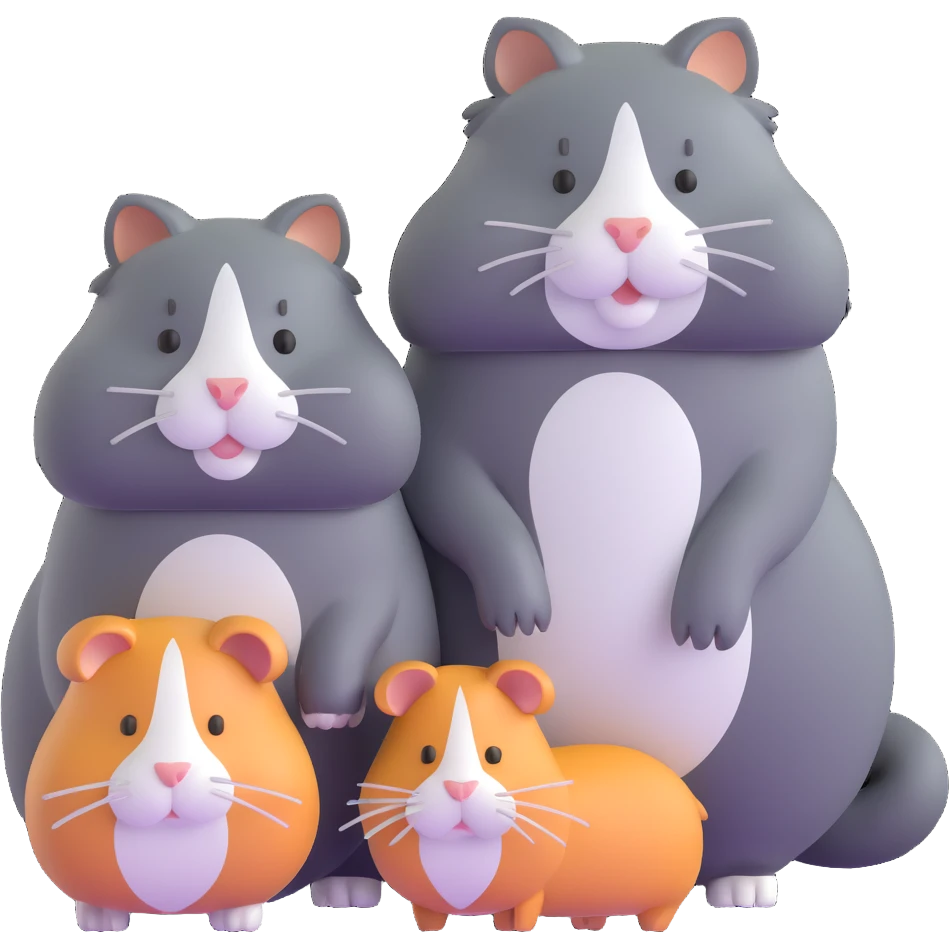 grey long haired cat with two guinea pigs emoji