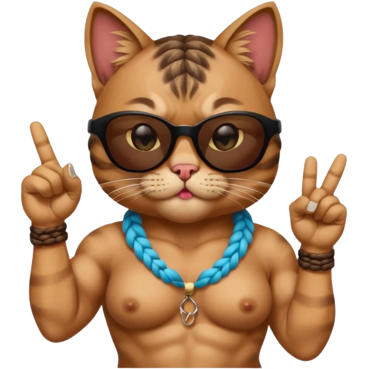 Bodybuilder cat with braids wearing sunglasses with high expressions on face like stoned and showing middle finger and cigar in mouth  emoji