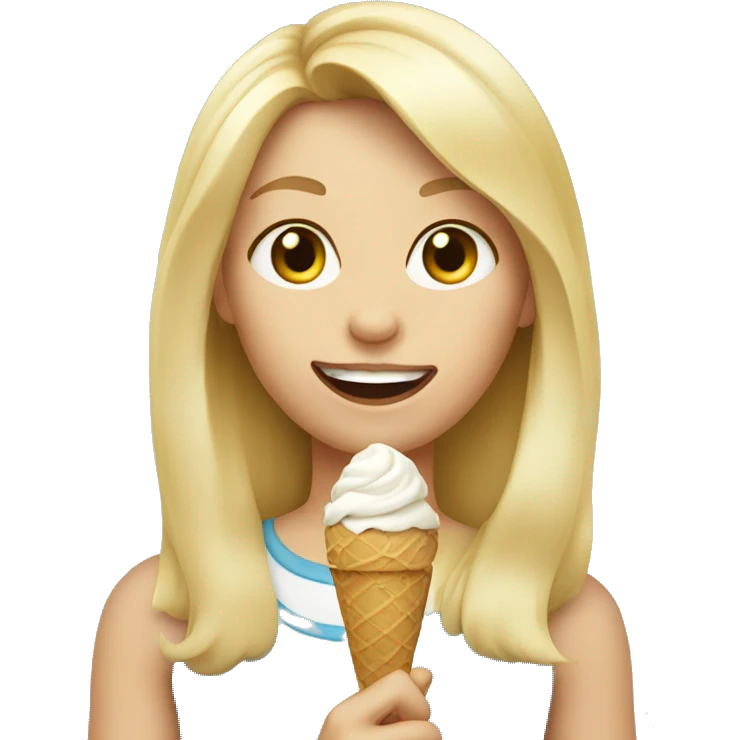 Girl with blonde hair eating ice cream emoji