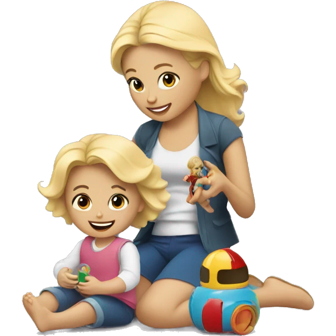 blonde women playing with blonde child with toys emoji