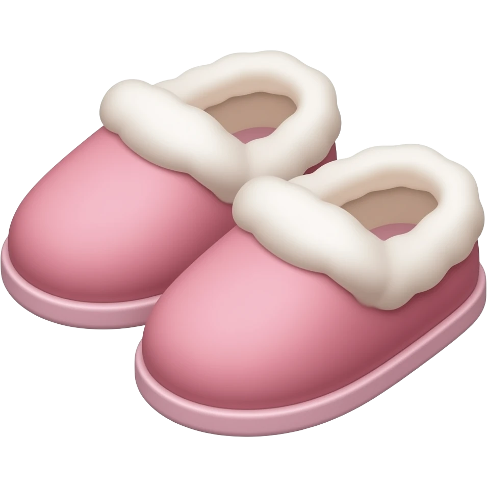 Crée 1 emoji iOS 18 représentant un univers cosy et esthétique de créatrice.Éléments : chaussons rose avec des poils. La vue est prise en 3 quartsl'ensemble est isolée sur un fond blanc. emoji