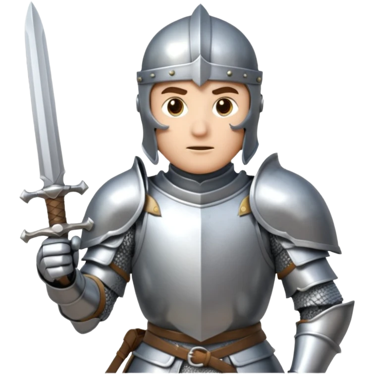 a knight in a fighting stance, wearing bright silver armor and holding a sword emoji