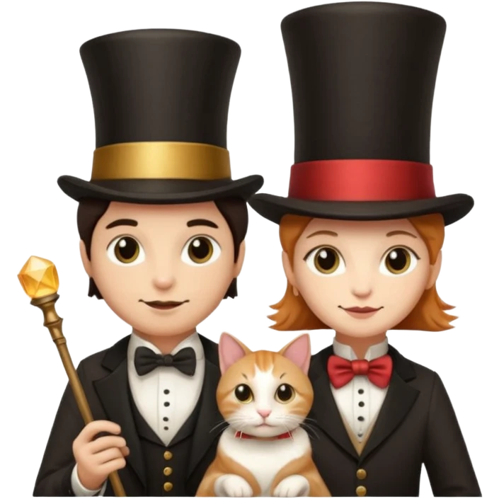 magician couple and their pet cat emoji