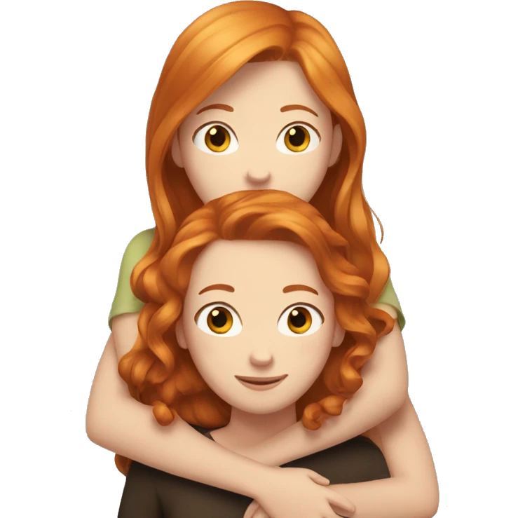 Ginger hair girl hugging brown hair girl emoji
