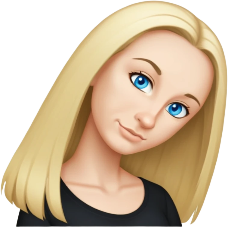 female, wearing black shirt, long middle-blonde hair, looking front emoji