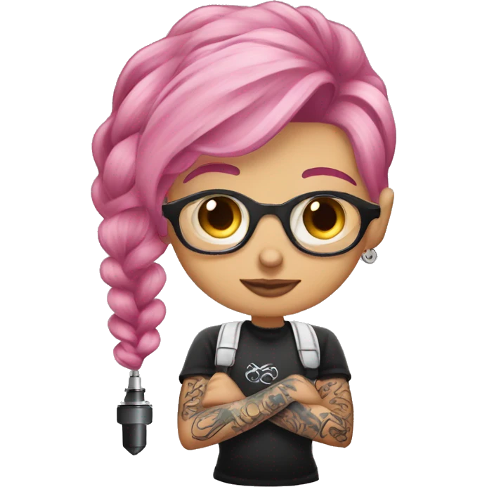 pink hair tattoo artist with tattoo holding tattoo machine emoji
