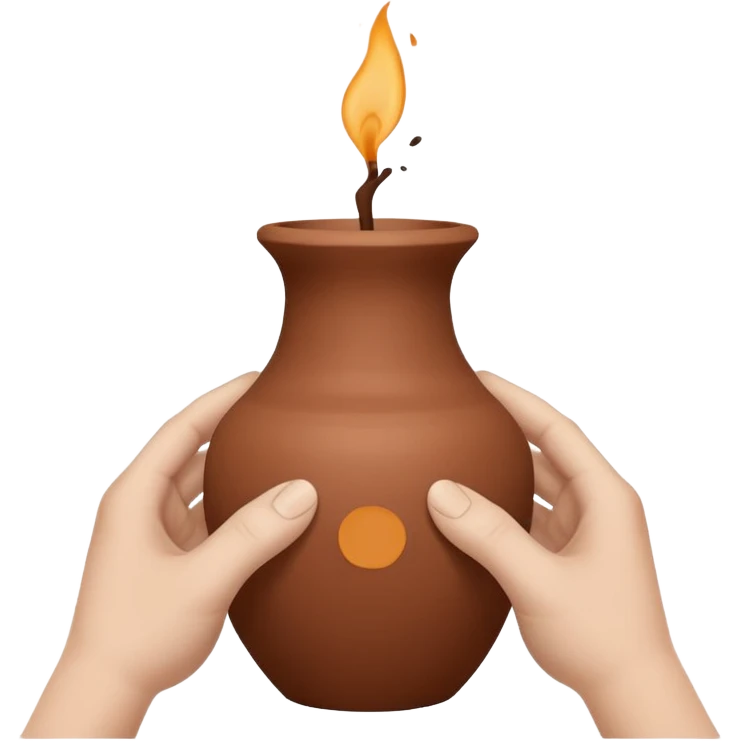 Minimalistic flat vector icon, iOS style, thin black contour on white background. Hands shaping a small clay vase. Clean, no text, no shadow emoji