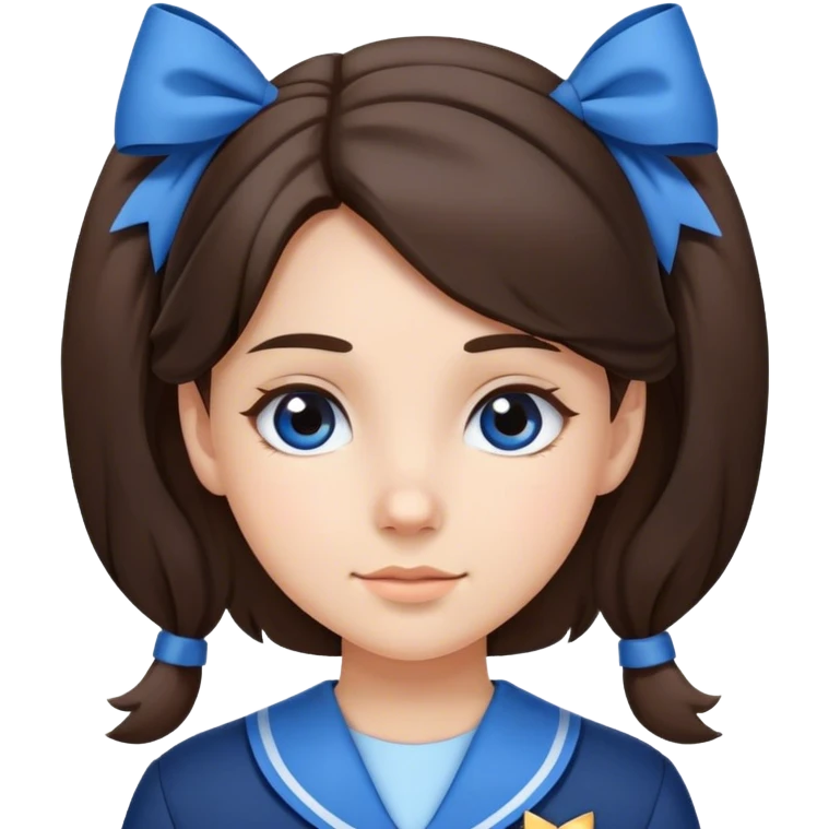 pretty brunette school girl with bow in her hair blue uniform emoji