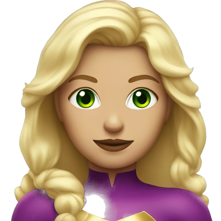 Curvy blonde girl superhero. Green eyes. emoji