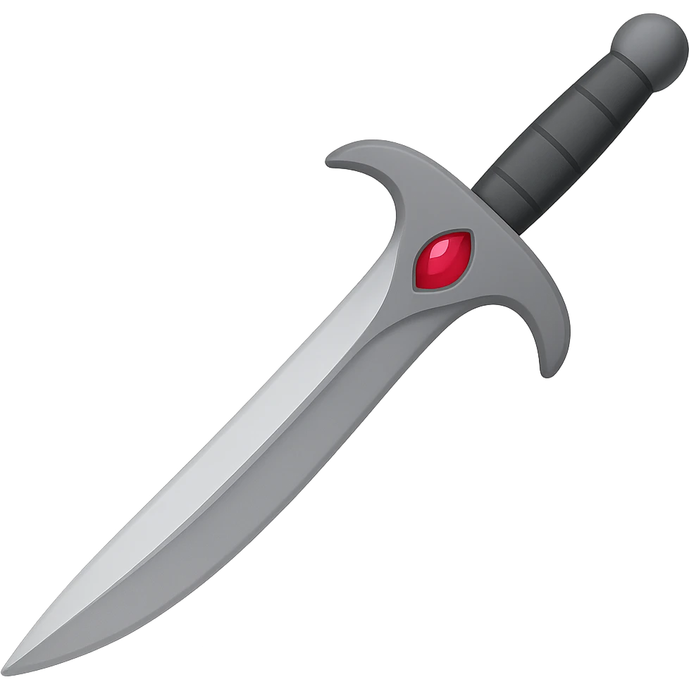 Make the blade slightly curved, keep the hilt simple, only the gemstone in the hilt is colored, in emoji style with transparent background. emoji