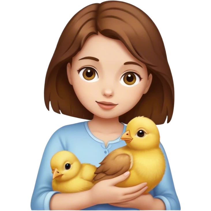girl with brown hair holding baby chick emoji