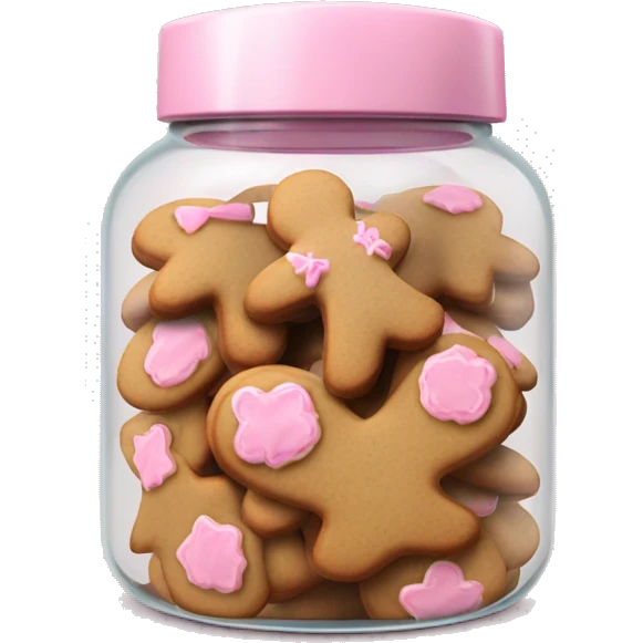 Realistic glass cookie jar with light pink lid full of gingerbread cookies isolated.  emoji
