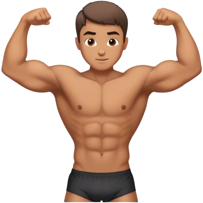 Brown Shirtless guy with short hair flexing emoji