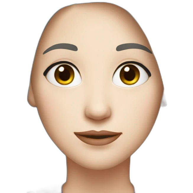 40 years old Woman, white pale skin, grey straight hair, big black eyes emoji