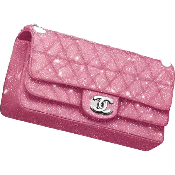 pink sparkly Chanel flap bag with silver hardware emoji