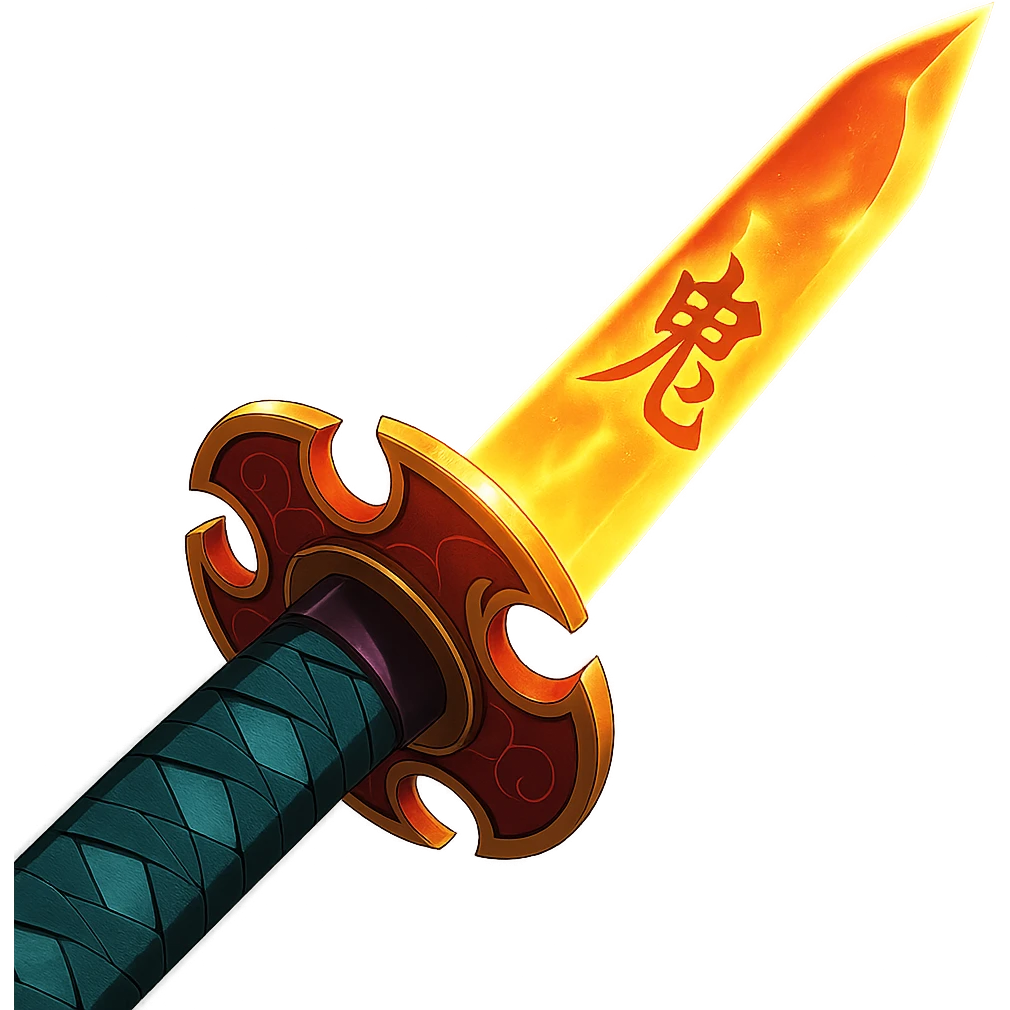 Nichirin blade from Demon Slayer anime, close-up of the sword, intricate guard, glowing effect, vibrant colors emoji