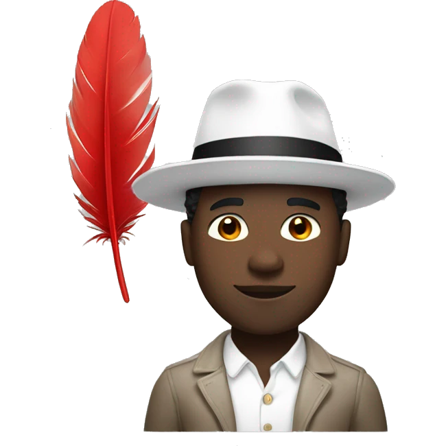 black man with white hat + red feather emoji