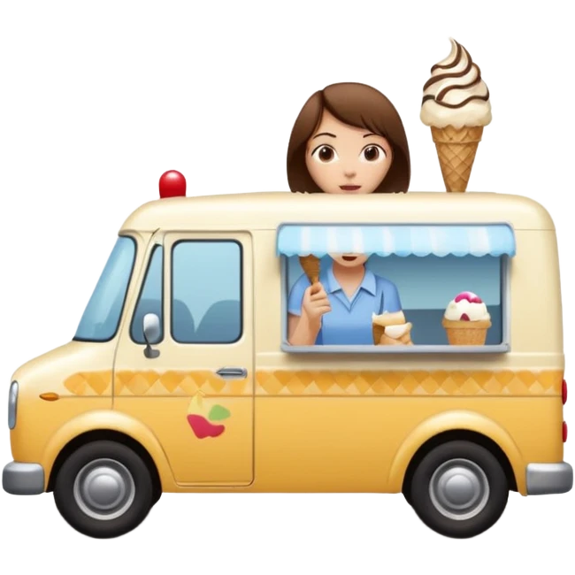 a girl with short brown hair chasing after an ice cream van that is driving away on a road emoji