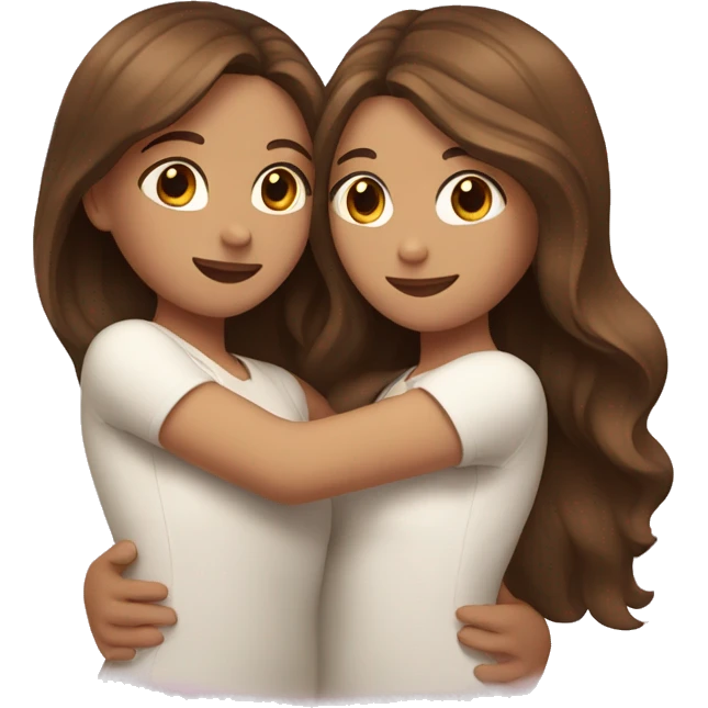 Two white girls hugging one with wavy brown hair and the other with straight brown hair emoji