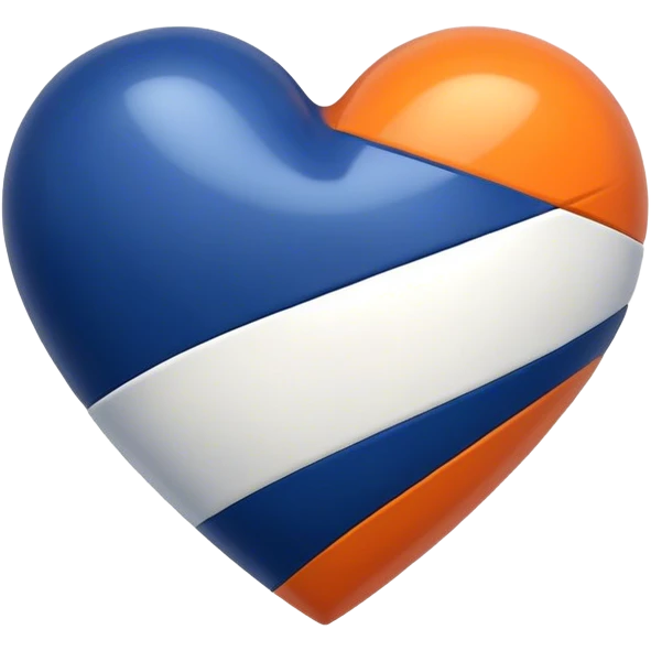 Glossy, sporty dark blue heart with diagonal white and orange athletic stripes going down one side emoji