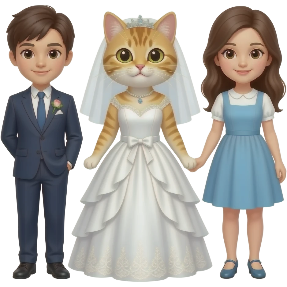 two girls cats and one girl cat in a wedding dress emoji