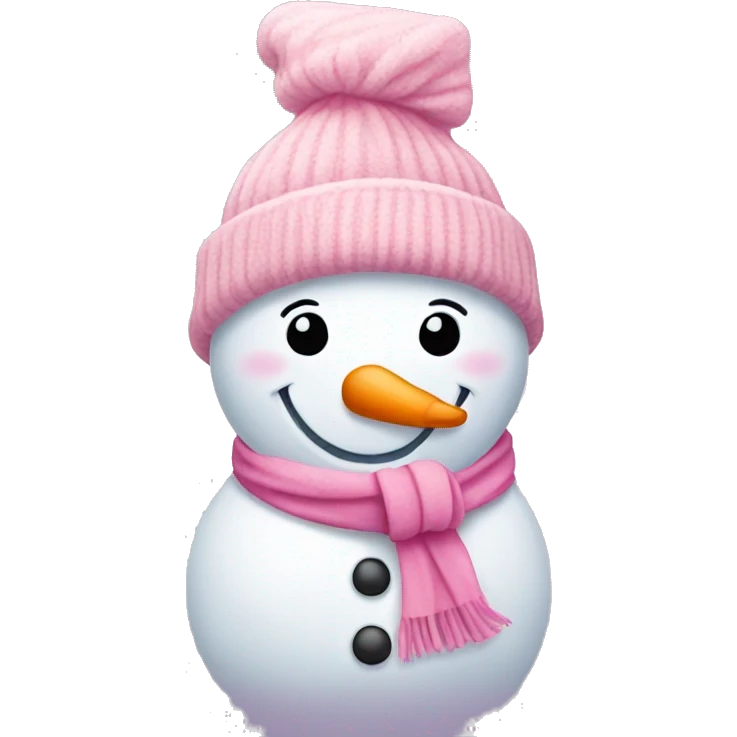 snowman with light pink hat and pink scarf with bow emoji