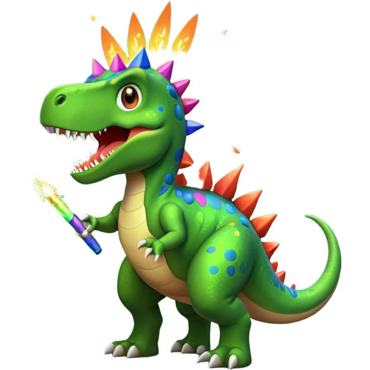Dinosaur with fireworks emoji