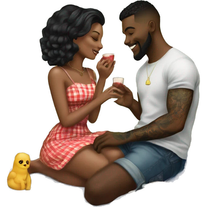 Romantic picnic date for beautiful tattooed couple emoji