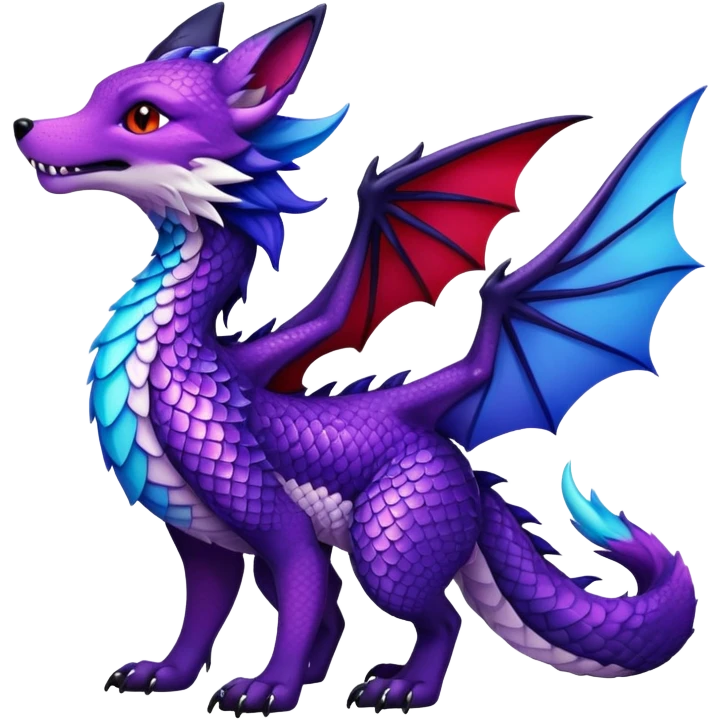 Fox dragon hybrid face front full body dark purple and blue and red emoji