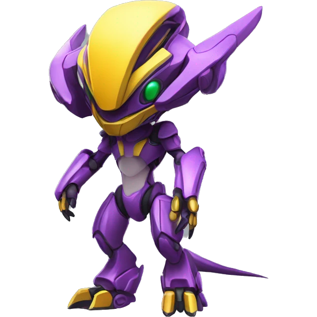 a Genesect-Raptor-Fakémon—hybrid with a futuristic visor-helmet full body emoji