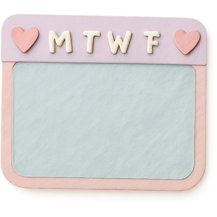 soft pastel kawaii weekly planner box with tiny heart icons emoji