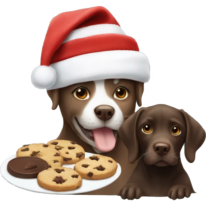 A cat wearing a hat eating cookies at Christmas with a chocolate lab emoji