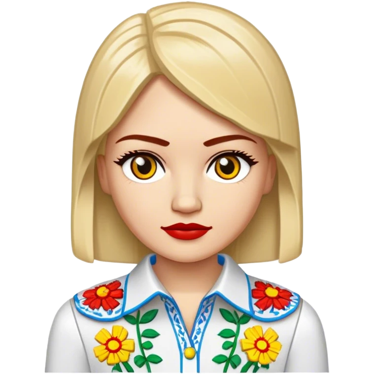 A Ukrainian girl in an embroidered shirt and Lego bricks emoji