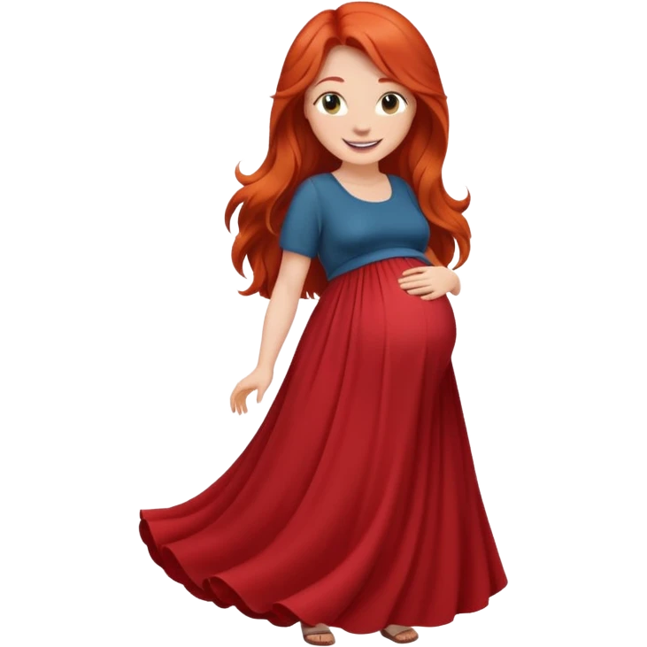 Make a girl with long red hair, pregnant with long skirt emoji