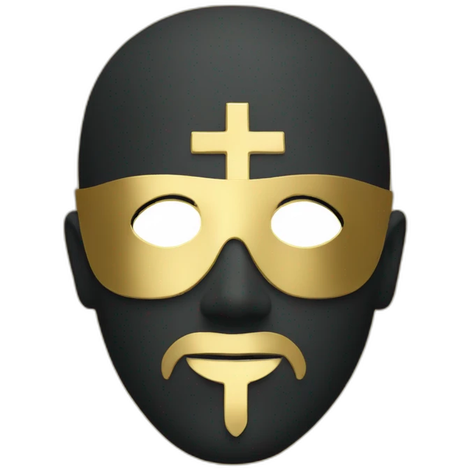 man in a gold mask with Christian cross over one eye emoji