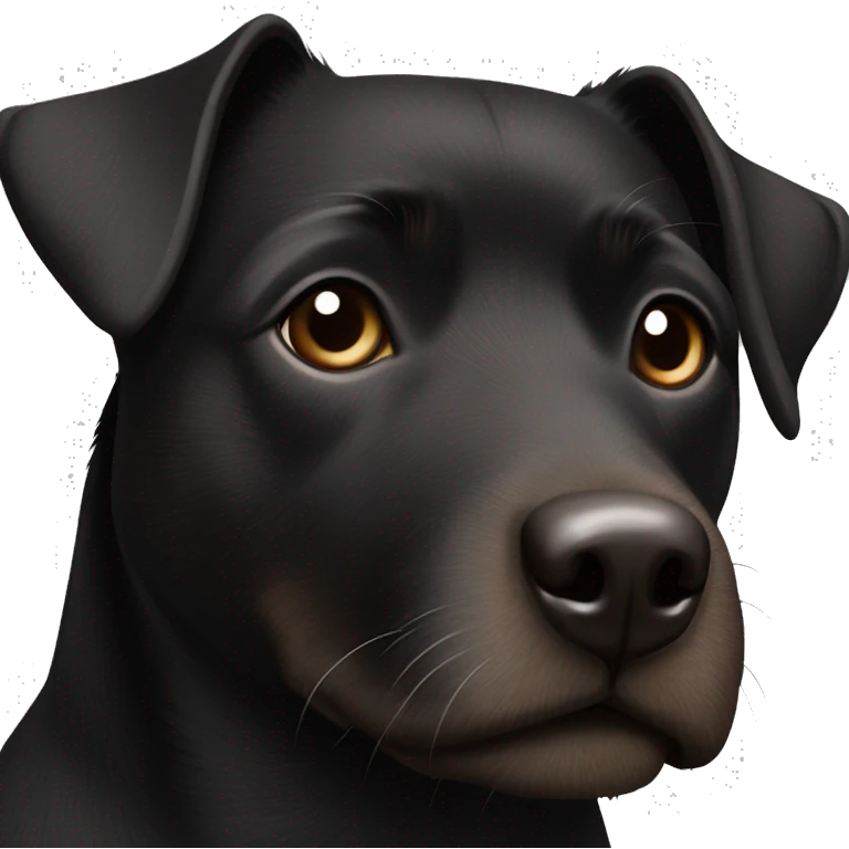 A black Patterdale Terrier dog with a white patch on its chest and brown eyes.  emoji