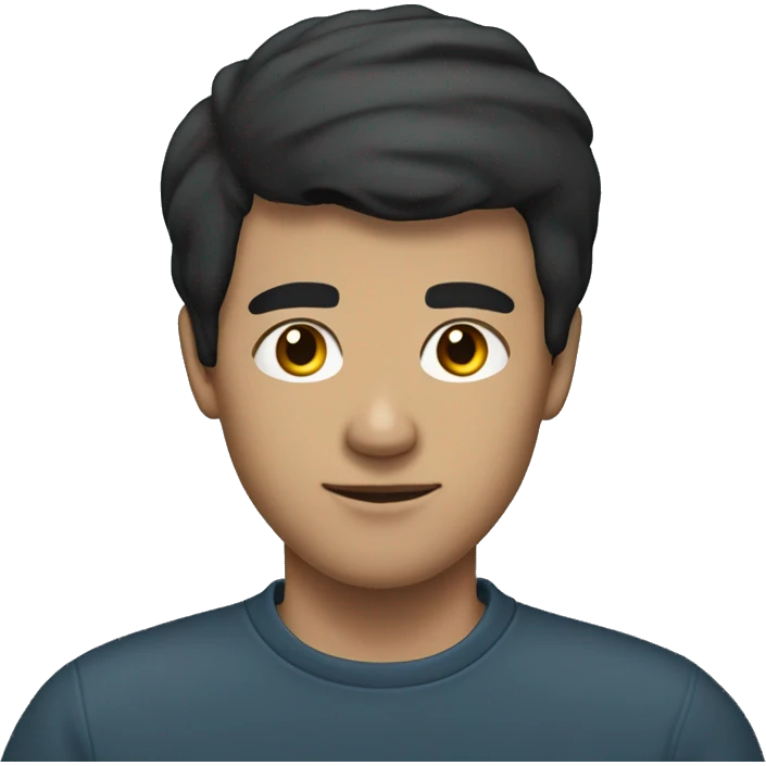 young dark-haired man, wearing a petroleum-colored sports sweatshirt. Short straight black hair, no moustache or beard. emoji