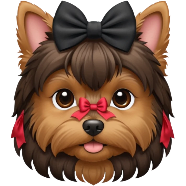 a little dar brown Yorkshire Terrier face with a bow. emoji