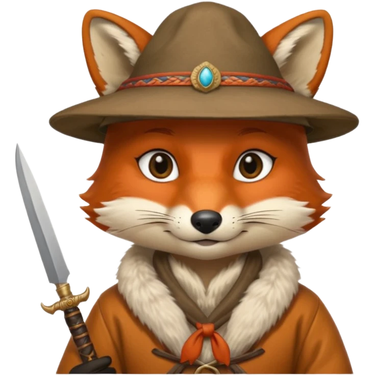 fox face, mogolian ancient army with small knife and hat emoji