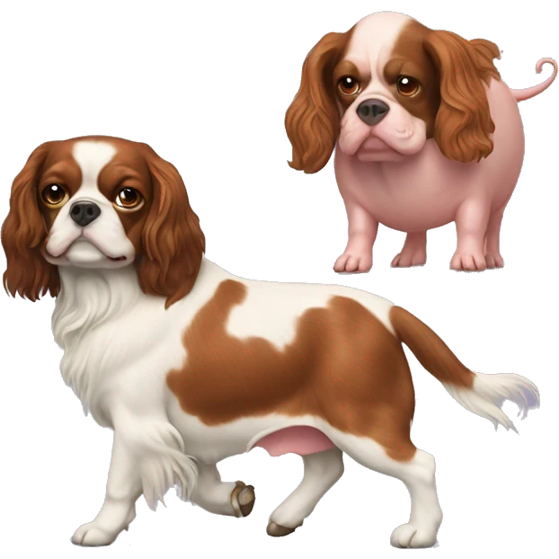 King Charles spaniel walking a pig as a pet emoji