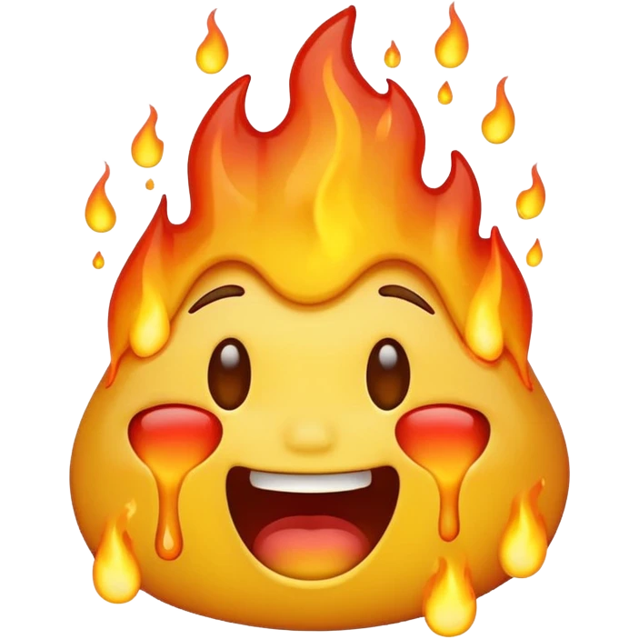 Generate an emoji that is on fire, laughing, crying, and melting at the same time with a sad mouth. emoji