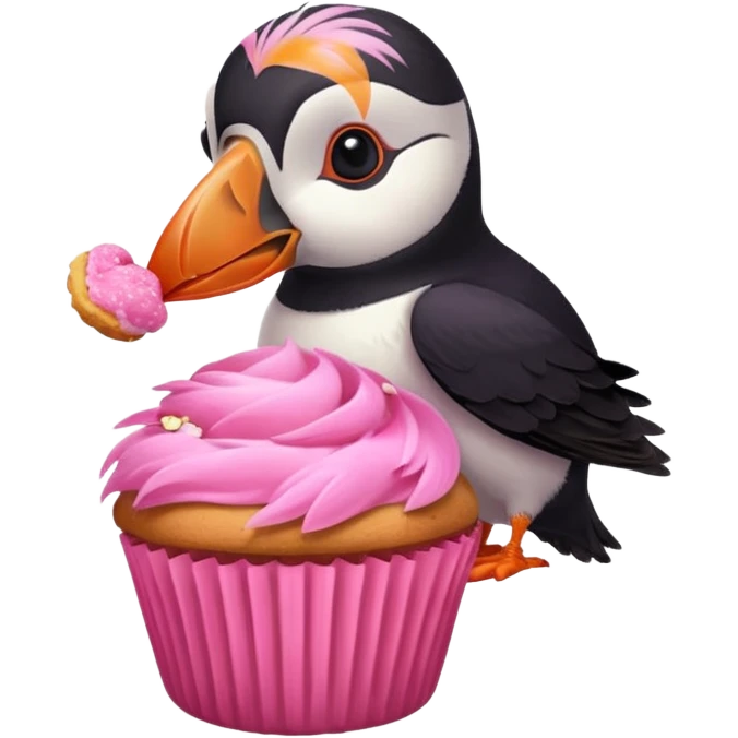 pink puffin that is pink, eating a muffin that is pink emoji