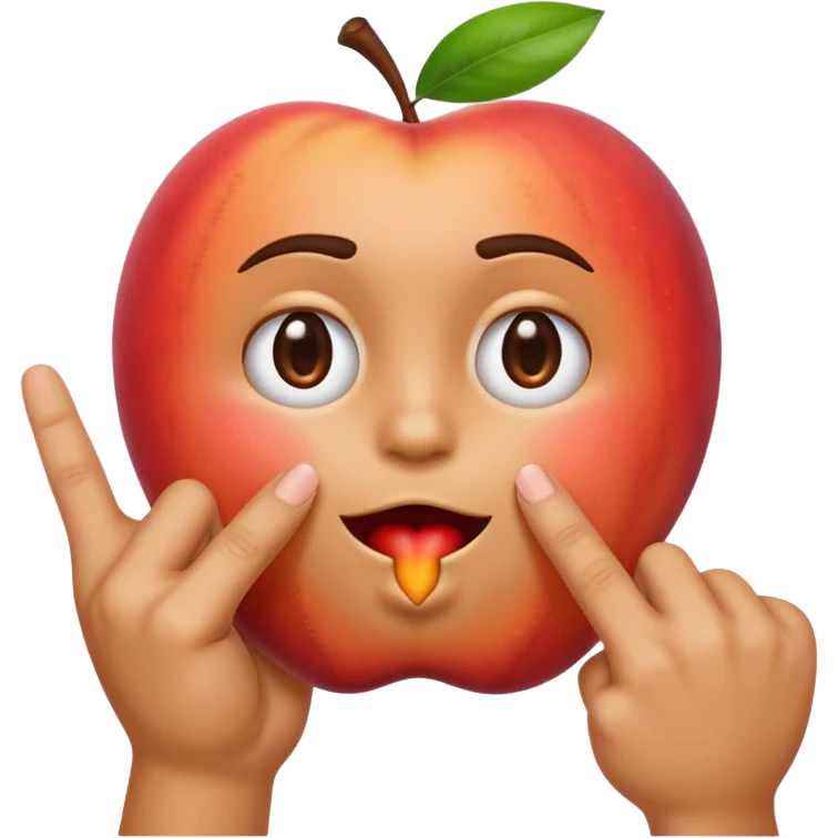 an upset emoji holding up in one hand a middle finger and the other hand eating a peach emoji