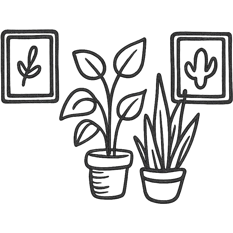 green bedroom plants with frames emoji